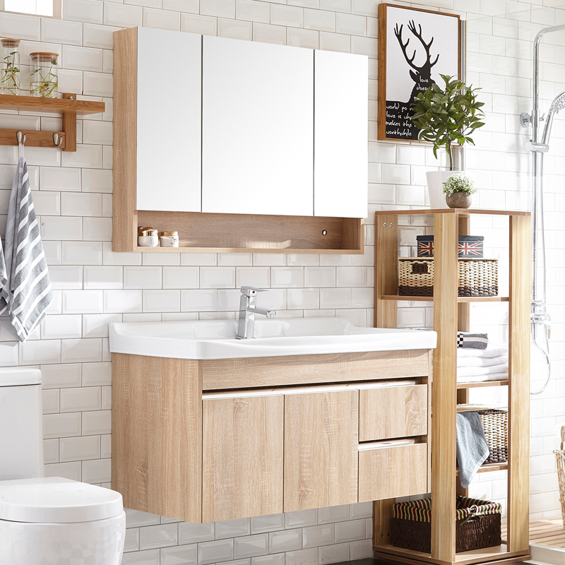 Nordic Solid Wood Bath Cabinet Combination Hanging Wall Style Minimalist Modern Makeup Room Wash Table Wash face washing desk Washbasin Cabinet