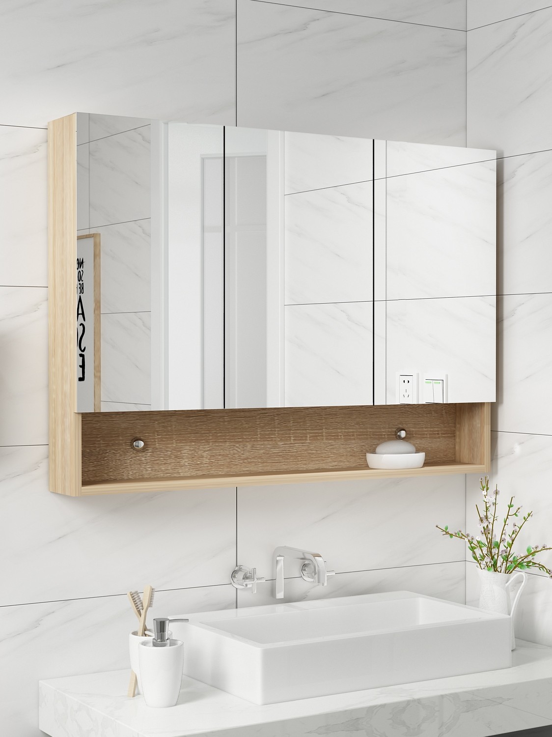 mẫu tủ gương phòng tắm Tủ gương nhà tắm thông minh hộp gương treo tường toilet riêng biệt gương toilet có đèn khóa tùy chỉnh tủ gương nhà tắm tu guong nha tam