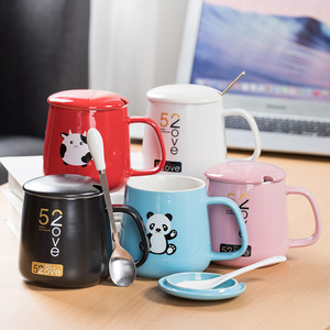 创意陶瓷情侣带盖勺马克杯