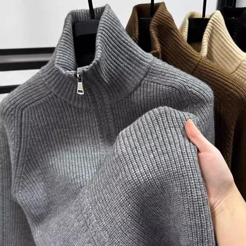 Thick Knit Half-High Collar Cardigan Sweater Jacket for Men and Women, Double Zipper Stand Collar Knitwear Jacket, Thickened and Warm for Autumn and Winter Thick Knit Half-High Collar Cardigan Sweater Jacket for Men and Women, Double Zipper Stand Collar Knitwear Jacket, Thickened and Warm for Autumn and Winter
