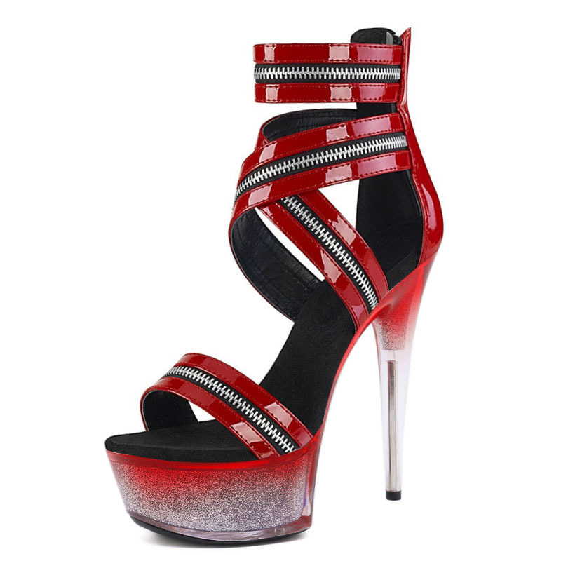 Model Runway Transparent Crystal Heel Sandals 18cm Super High Heels Thin Heel Waterproof Platform Large Size 15cm Sky-High Heels