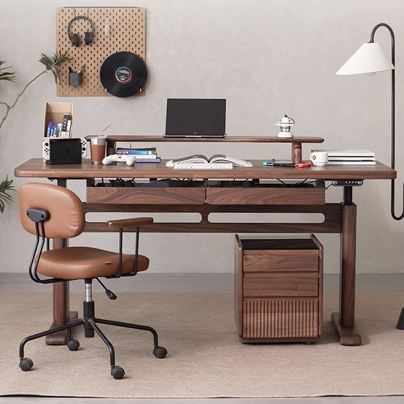 North American Black Walnut Electric Lift Table Solid Wood Standing Workbench Dual Motor Computer Desk Study Desk