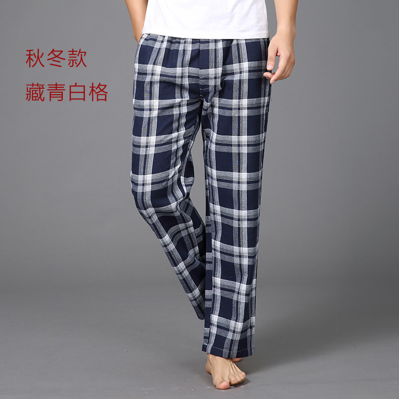 Quần cotton pyjama nam mùa thu và mùa đông Quần cotton nhà lỏng nam giản dị kẻ sọc kích thước lớn mùa xuân và quần nhà mùa thu quần thể dục