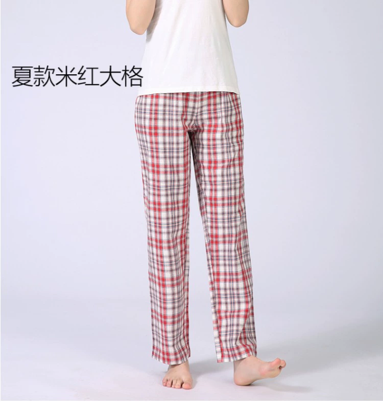 Quần kẻ sọc mùa hè Pyjama nữ mỏng kích thước lớn Quần nhà dành cho nữ Quần cotton Mùa xuân và mùa thu Quần nhà rộng rãi quần short nam kaki