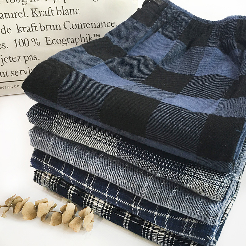 Men's Cotton Pajama Pants for Autumn and Winter, Pure Cotton Long Pants, Loose Fit for Home, Men's Casual Plaid Large Size Spring and Autumn Loungewear Pants