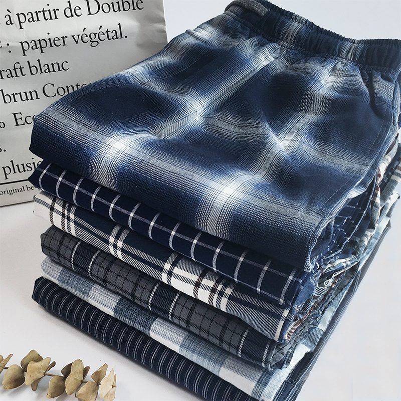Pure Cotton Men's Pajama Pants, Loose Fit for Summer, Thin Style, Full Cotton, Large Size, Men's Home Long Pants, Casual Plaid Loungewear Pants