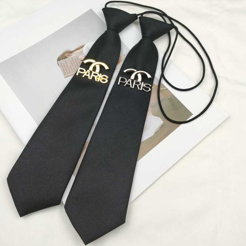 Chanel-Style Jk Uniform Tie for Women, No Need to Tie, School Style Shirt with Gold and Silver Letter Decoration, High-End Trendy Chanel-Style Jk Uniform Tie for Women, No Need to Tie, School Style Shirt with Gold and Silver Letter Decoration, High-End Trendy