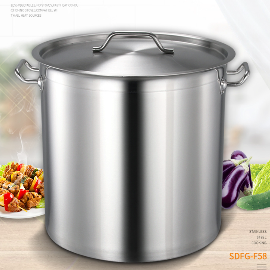 Thickened three-layer double bottom stainless steel bucket with cover stainless steel soup bucket commercial induction cooker composite bottom bucket extra large soup pot