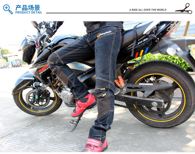 Cưỡi Tribe xe máy quần jean nam đi xe máy quần mùa hè và mùa đông off-road quần đua xe máy - Xe máy Rider thiết bị trợ lực đầu gối