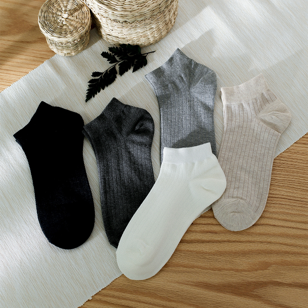 5 Double Loaded Pure color socks Men's short socks Low Gang Spring Summer thin Korean version Sports pure cotton Deodorant Suction sweat Short-cylinder socks