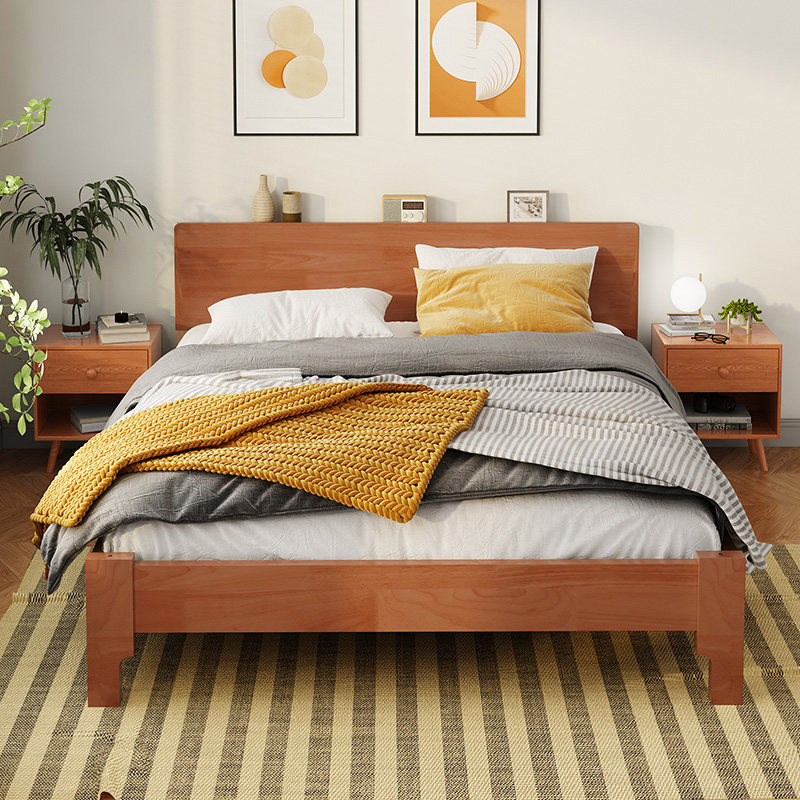 full solid wood double bed master bedroom modern minimalist home bedroom small family type rental room bed light lavish easy day style bed
