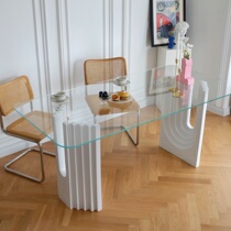 2021 New Net Red large apartment light luxury table home high-end glass dining table 6 people 8 people medieval desk