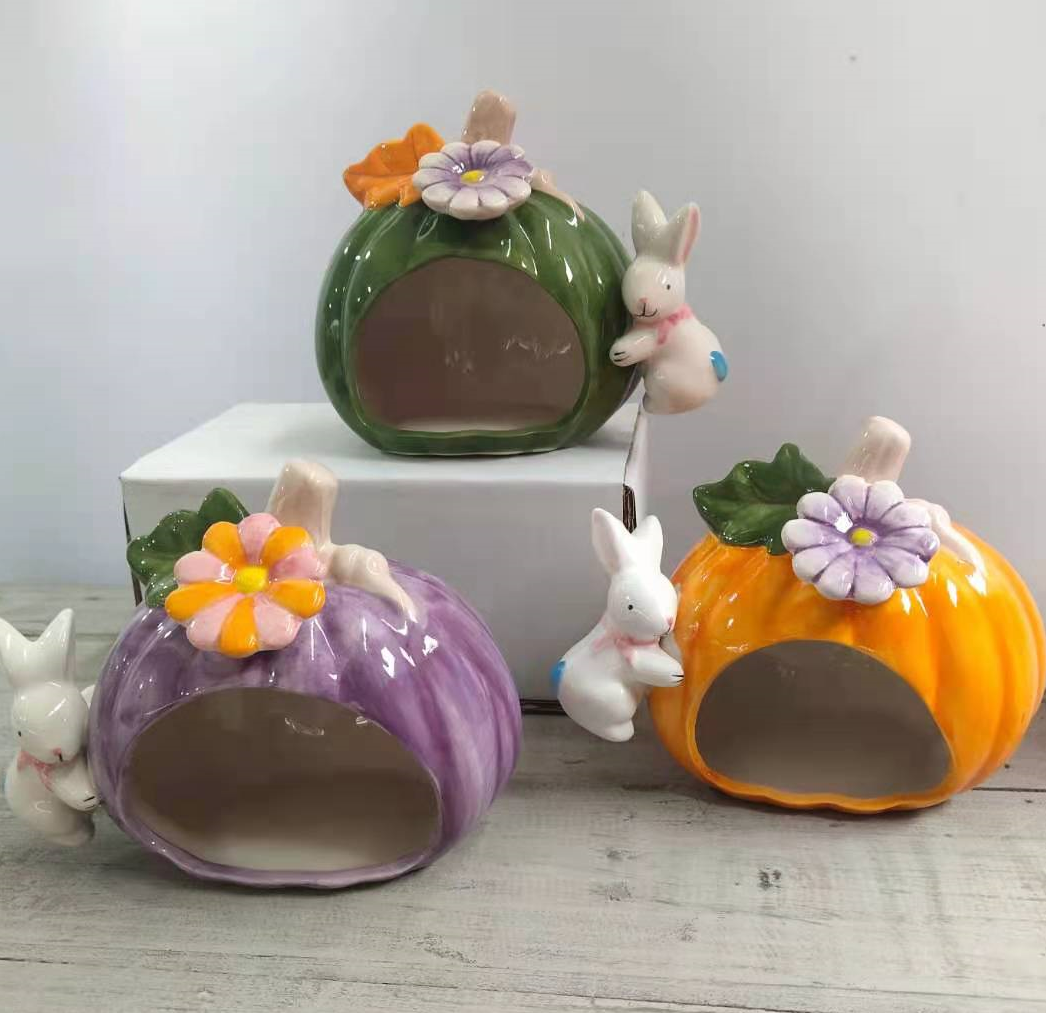 Cute Ceramic Slightly Flawless Pumpkin Nest Tricolor Optional Cute Hamster Nest Golden Silk Bear Refuge From Summer Na Cool Nest