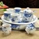 Ưu đãi đặc biệt Jingdezhen Ấm trà sứ màu xanh và trắng Bộ đầy đủ của Ice Cracked Tea Tea Khay Double Tea Cup Tea Set - Trà sứ