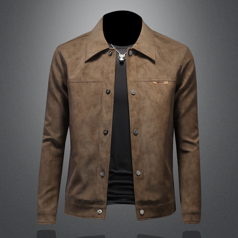 European Style Suede New Men's Jacket for Spring and Autumn, High-Quality Fashionable Korean Version Slim-Fit Leather Jacket Casual Jacket Trendy