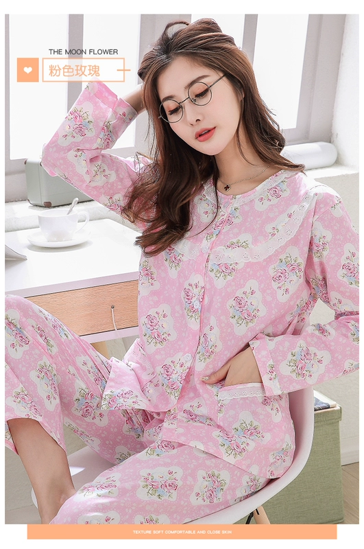 Bộ đồ ngủ cotton mùa xuân và mùa thu dài tay cho nữ bộ đồ cotton mùa hè