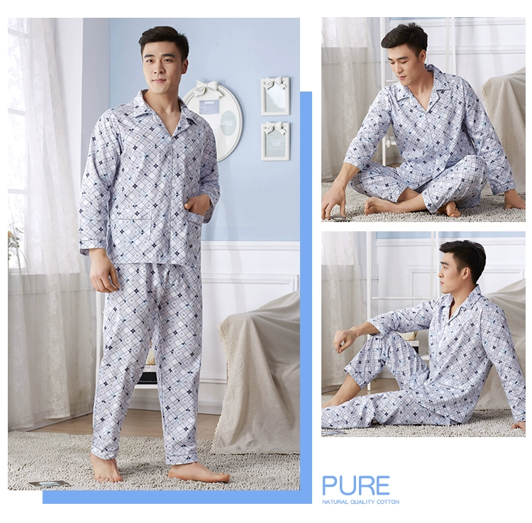 Bộ đồ ngủ cotton nam dài tay mùa xuân và mùa thu dệt bằng cotton cộng với phân bón XL dịch vụ tại nhà đồ bộ pijama nam