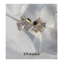 ND earleless ear clip retro senior fairy square zircon natural pearl painless invisible mosquito coil ear clip