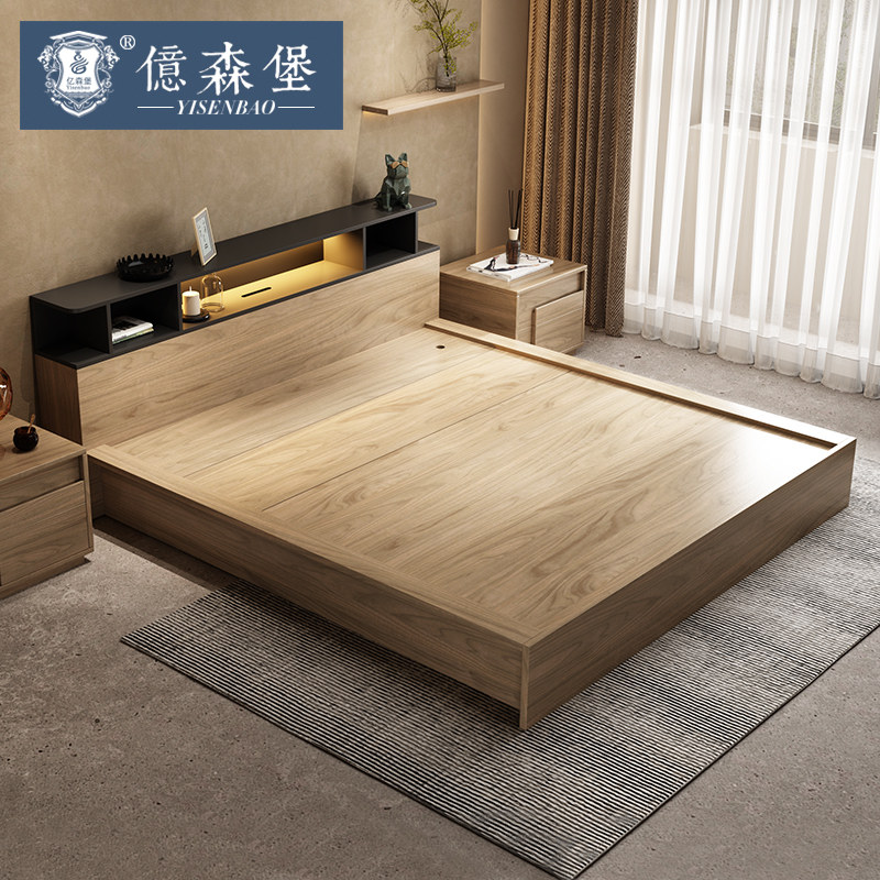 Japanese-style tatami high box storage bed light luxury modern minimalist Nordic bed shelf double bed furniture master bedroom low bed