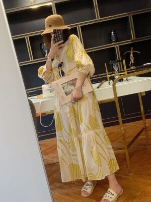 ins Spring Maternity Dress Women Spring And Autumn Long Sleeves Korea Retro Super Immortal Net Red Seaside Cotton Summer Long Skirt