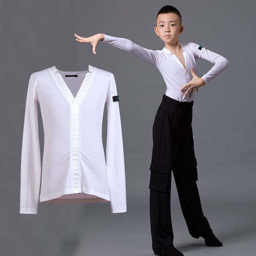 Boys latin dance pants Boys Latin dance competition uniform white top one piece children boys middle school and big children national standard modern dance practice