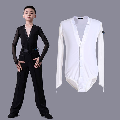 Boys latin dance shirt Boys Latin dance crotch top long sleeve low V children professional national standard dance competition Costume