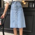 Váy denim nửa dài mùa hè 2019 mới váy đơn ngực nữ dài phần một chữ váy eo cao nữ qua đầu gối - Váy chân váy đẹp hàn quốc Váy