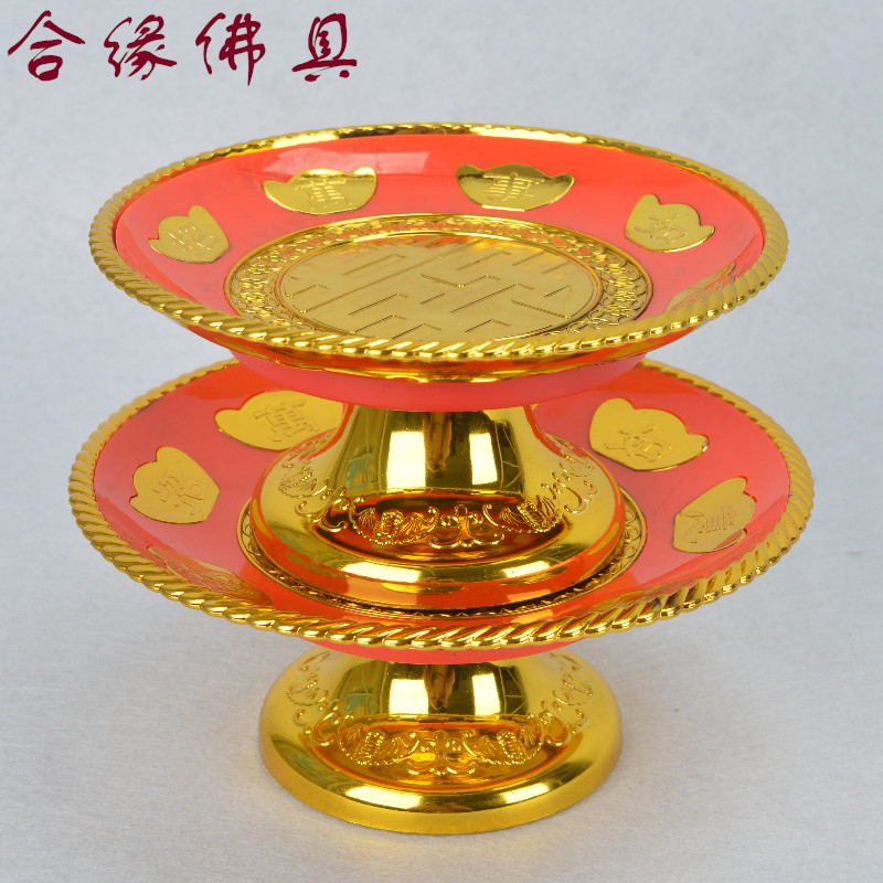 Bill Caijin Gold Plated Fruits Pan Plastic Festive Wedding Wedding Wedding Celebration Gift Instrument Red Double Delight Fruit Tray Hem