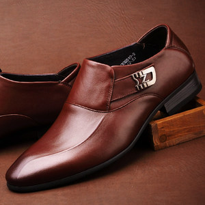 佐拉奴男士爸爸商务正装皮鞋尖头男式套脚真皮头层牛皮鞋夏季婚鞋