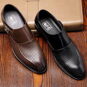 佐拉奴男士镂空凉皮鞋夏季透气真皮男鞋商务正装爸爸套脚懒人鞋子