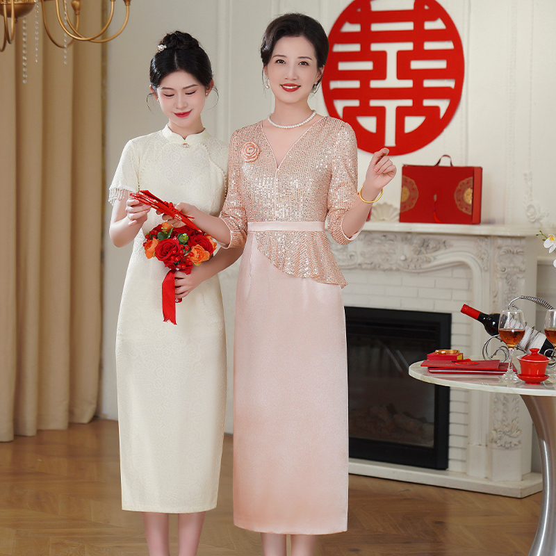 Two-Piece Style Mother-Of-The-Bride Dress to Cover Belly, Wedding Dress for Mother-In-Law, 2026 New Improved Cheongsam Dress