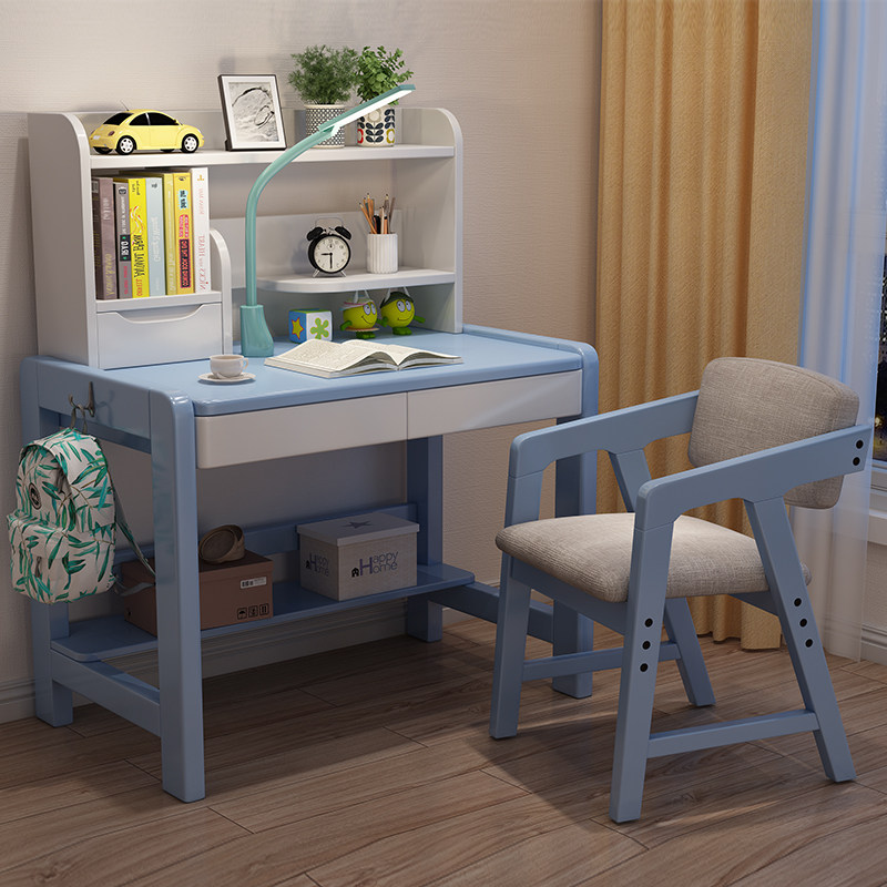 Full solid wood desk with bookshelf minimalist home primary and middle school students' desks can lift children study table