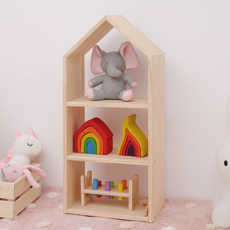 Custom ins Nordic style small house solid wood bookshelf rack children's room decoration shoe rack toy storage shelf