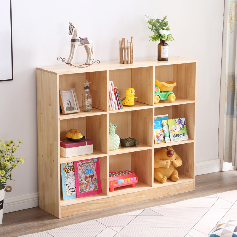 Children's bookshelves Drawing Frame Brief Modern Solid Wood Bookcase Living-room Short Cabinet Kindergarten Toy Containing Cabinet Plaid Cabinet