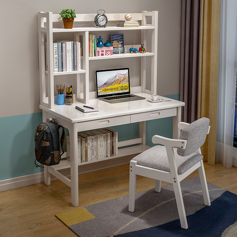 Full Solid Wood Desk Bookshelf Combined Modern Minima Computer Desk Home Student Desk Children Study Table