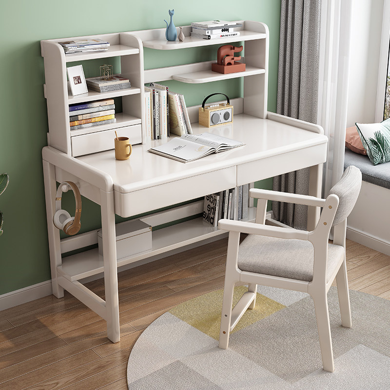 Liftable solid wood desk bookshelf group home children's study desk middle school student junior high school student desk desk desk chair