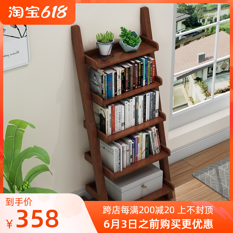 Solid Wood Bookshelf Simple Balcony Multilayer Shelve Shelf Floor Living-room Flower Shelf Children Bedroom Bedside Storage Containing Cabinet