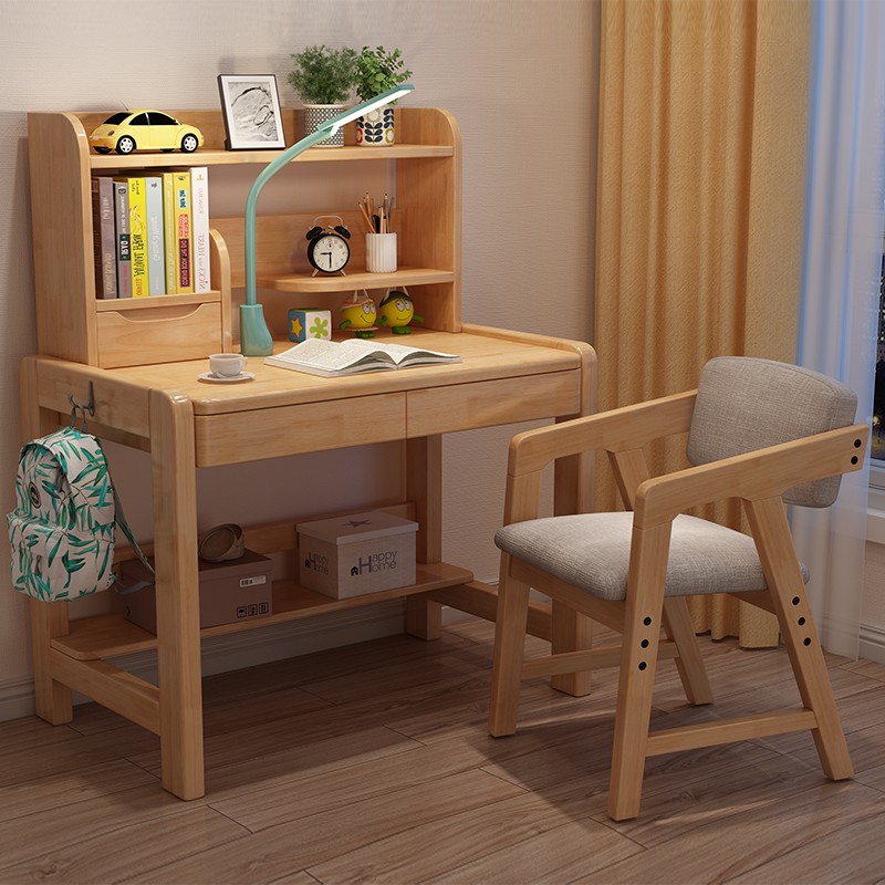 Liftable children's study desk middle school student junior high school student desk solid wood desk simple home bedroom desk chair