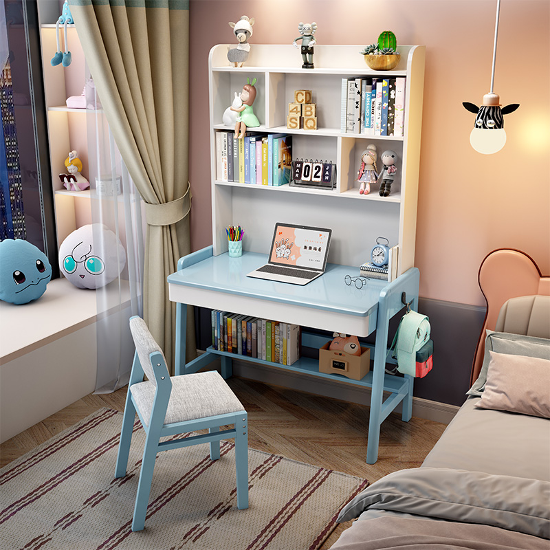 Solid wood desk bookshelf integrated simple student writing computer desk for home small family-type children learning table