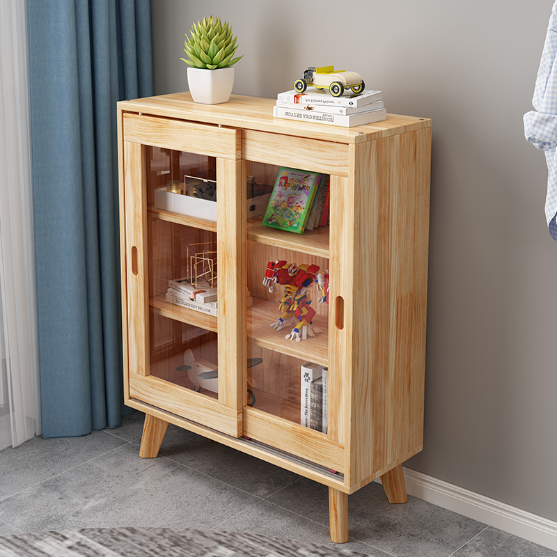 Nordic Solid Wood Bookcase Glass Door Students Bookcase Children Bookshelves Painted Frames Simple Shelve Sliding Doors