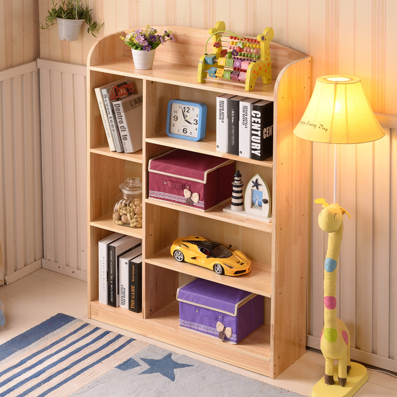 Children's bookshelf simple shelf floor-to-ceiling economical small apartment home bedroom simple solid wood bookcase storage cabinet