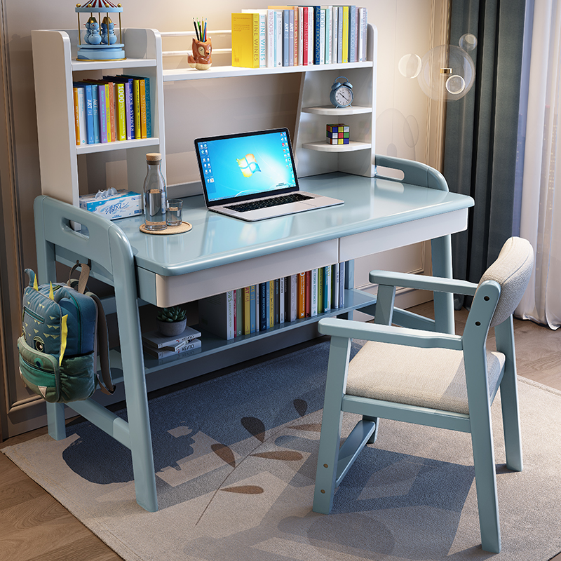 Solid Wood Desk Bookshelf Combination Integrated Brief Notebook Computer Desk Home Student Desk Children Study Table