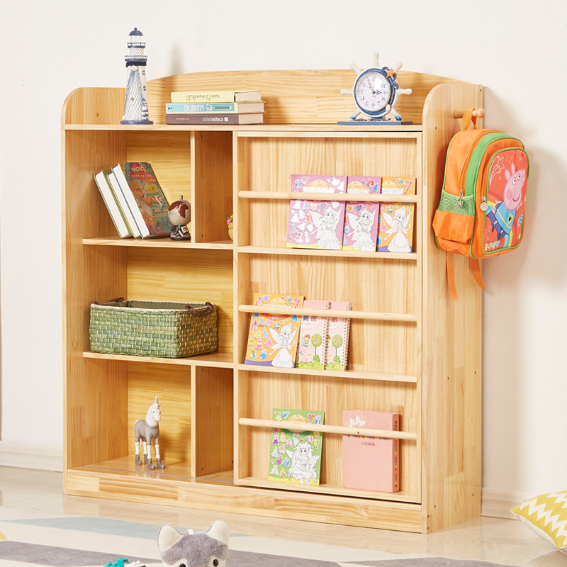 Solid wood children's bookshelves painted shelves Simple Shelf Multilayer Kindergarten Toddler Toddler Containing shelf finishing cabinets