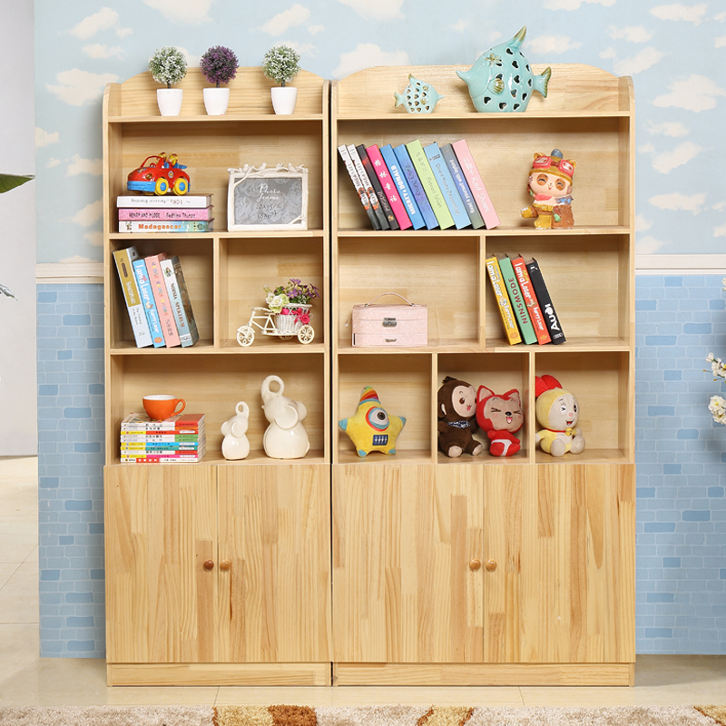 Full solid wood bookcase with door children's bookshelves Landing Economy Type Home Students Bookcase Portfolio Containing Cabinet