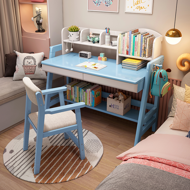 Children's desk can lift solid wood study table with bookshelf simple home primary and secondary school students writing desk desk chair