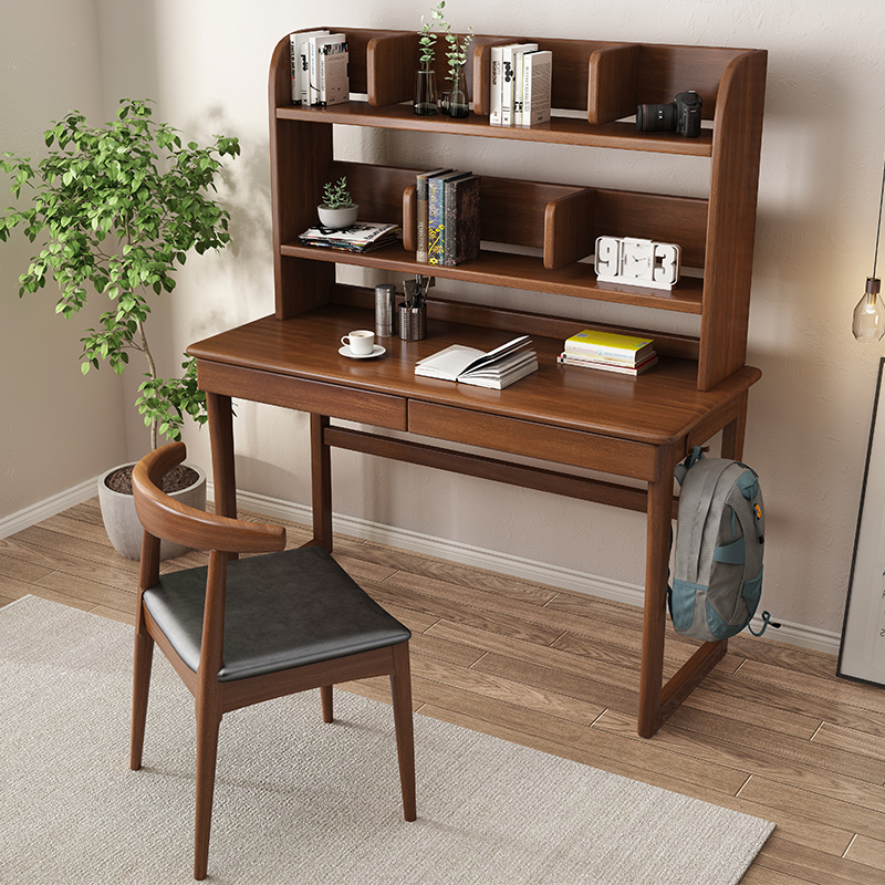 Full solid wood desk bookshelf integrated table modern minimalist home children study table middle school students' desks for junior high school students