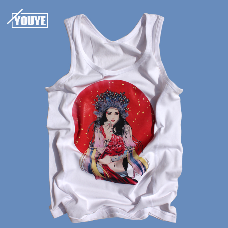 Youth sports vest Chinese style printing slim-fit summer cotton sleeveless I-word fitness bodybuilding hurdler vest