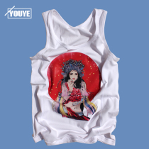 Youth sports vest Chinese style printing slim-fit summer pure cotton sleeveless I-shaped fitness bodybuilding hurdler vest
