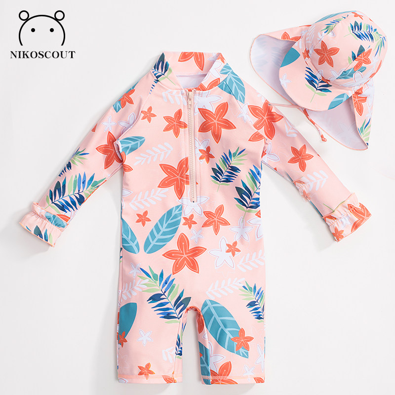 Girls Swimsuit 2021 New Kids Foreign Long Sleeve Swimsuit Pants Kids Baby Baby One-Piece Sunscreen Swimsuit