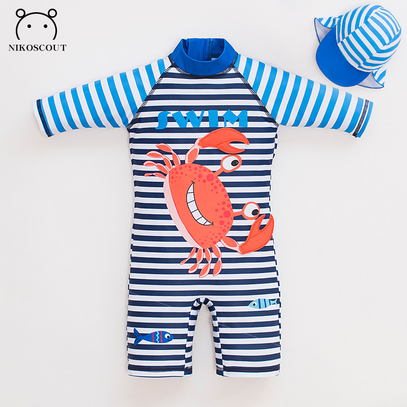 Children's swimsuit boy one-piece cute cartoon crab 2021 new baby boy kids quick-drying sunscreen swimwear